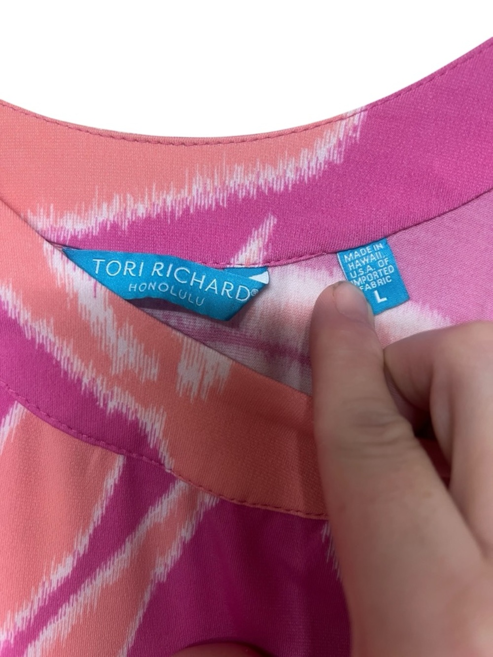 Tori Richard Honolulu pink & coral tropical floral 3/4 sleeve scoop neck dress - Picture 8 of 8